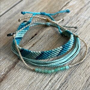 Pura Vida Bracelet Bundle Blue Green Macrame Woven Braided Bead Stone Glass Rare